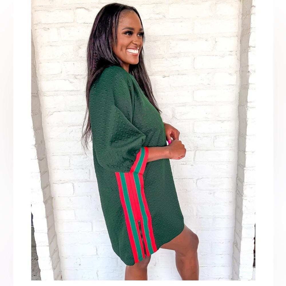ENTRO Boutique Shift Tunic Mini Dress Textured Knit Christmas Holiday Medium - Picture 8 of 11